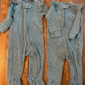 6m Matching Twin Girl Carter's Teal Floral Thermal Sleep and Play